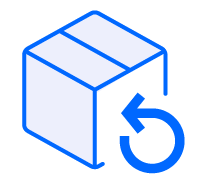 A blue outline of a box with a circular arrow indicating a return.