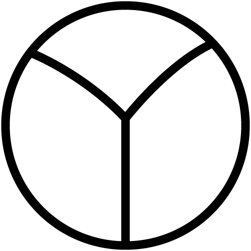 A black and white icon of a circle divided into three equal sections by a Y-shaped line.