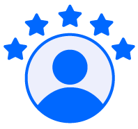 Icon of a person with five stars above, representing user feedback.