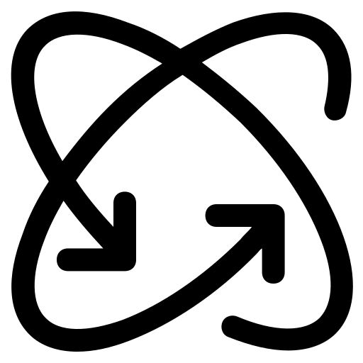 A black line icon of two arrows moving in intersecting elliptical paths, representing 360-degree rotation.