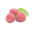 Three red raspberries with a green leaf on a white background.