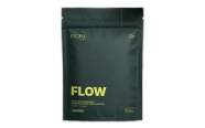 A dark green, matte-finish pouch with the word FLOW in bright green text on the front.