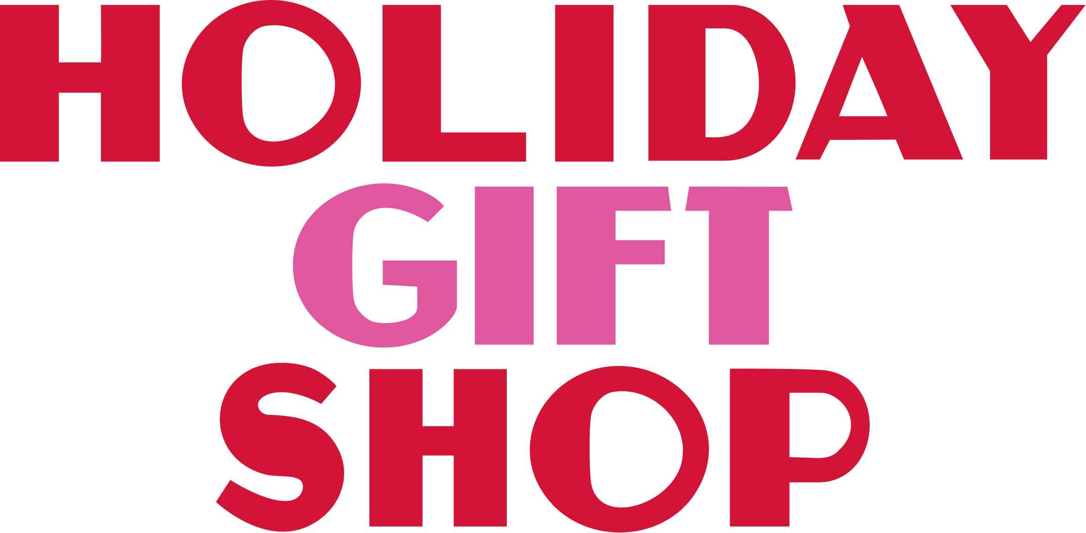 Bold red and pink text reads 'HOLIDAY GIFT SHOP'.