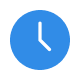 A simple, circular blue icon of a clock with white hands.