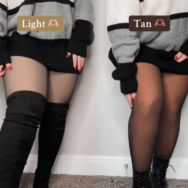 Two legs in tights, labeled 'Light' and 'Tan,' with black boots.