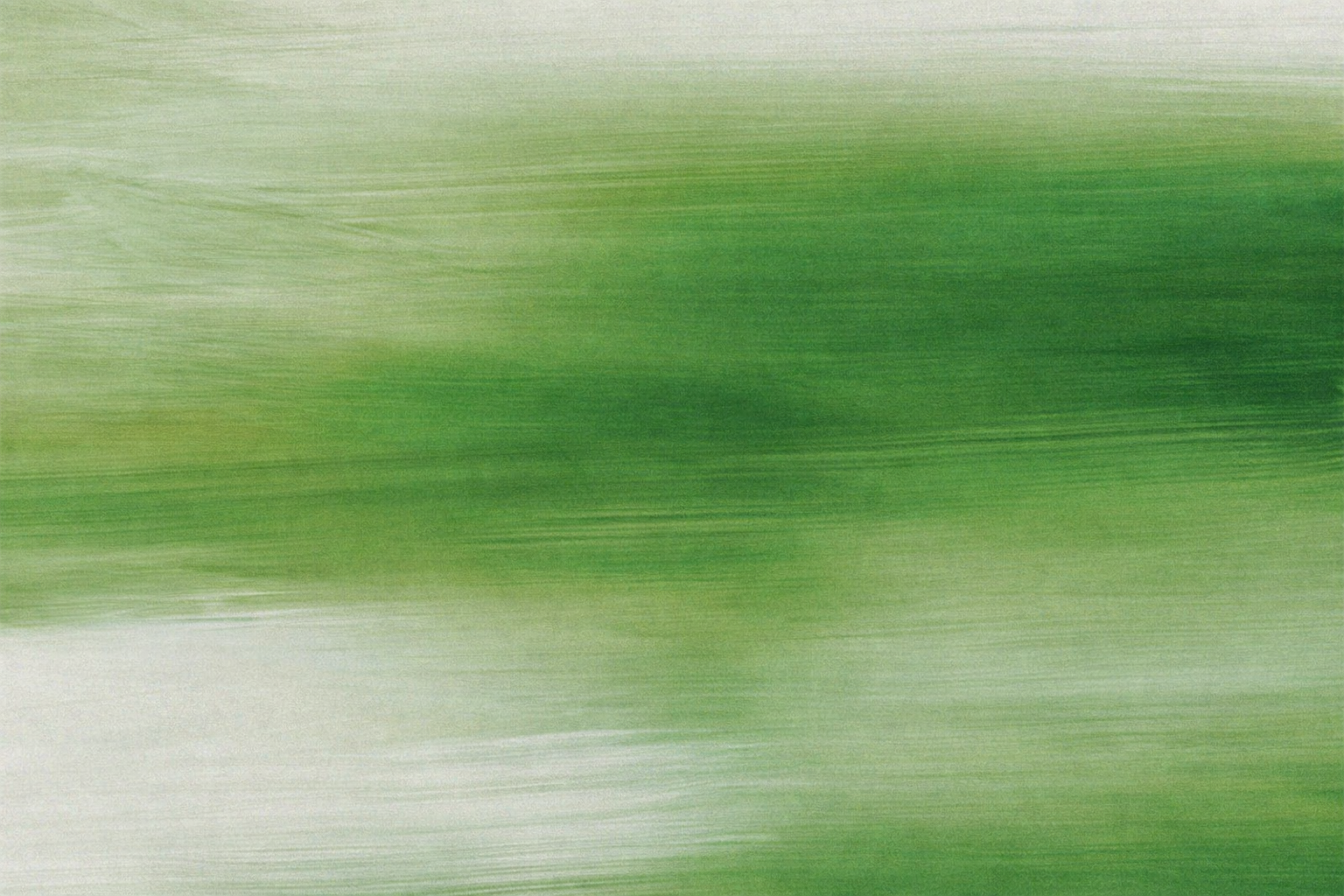 An abstract painting of horizontal brushstrokes in shades of green and white.