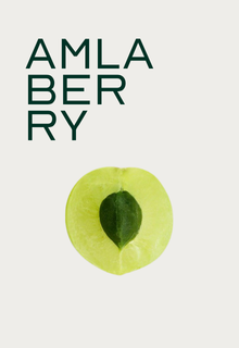 The words AMLA BERRY above a cross-section of a green amla fruit.
