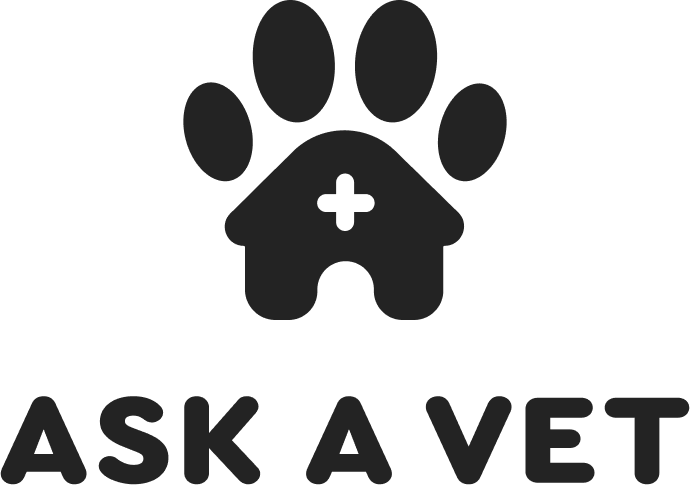 The Ask A Vet logo, featuring a paw print containing a house shape with a medical cross.