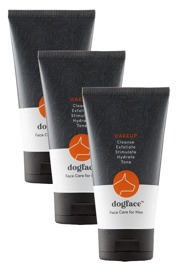 Three tubes of dogface face care for men products.