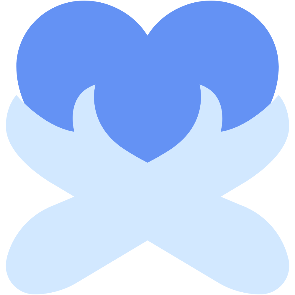 Abstract blue and light blue heart shapes overlapping.