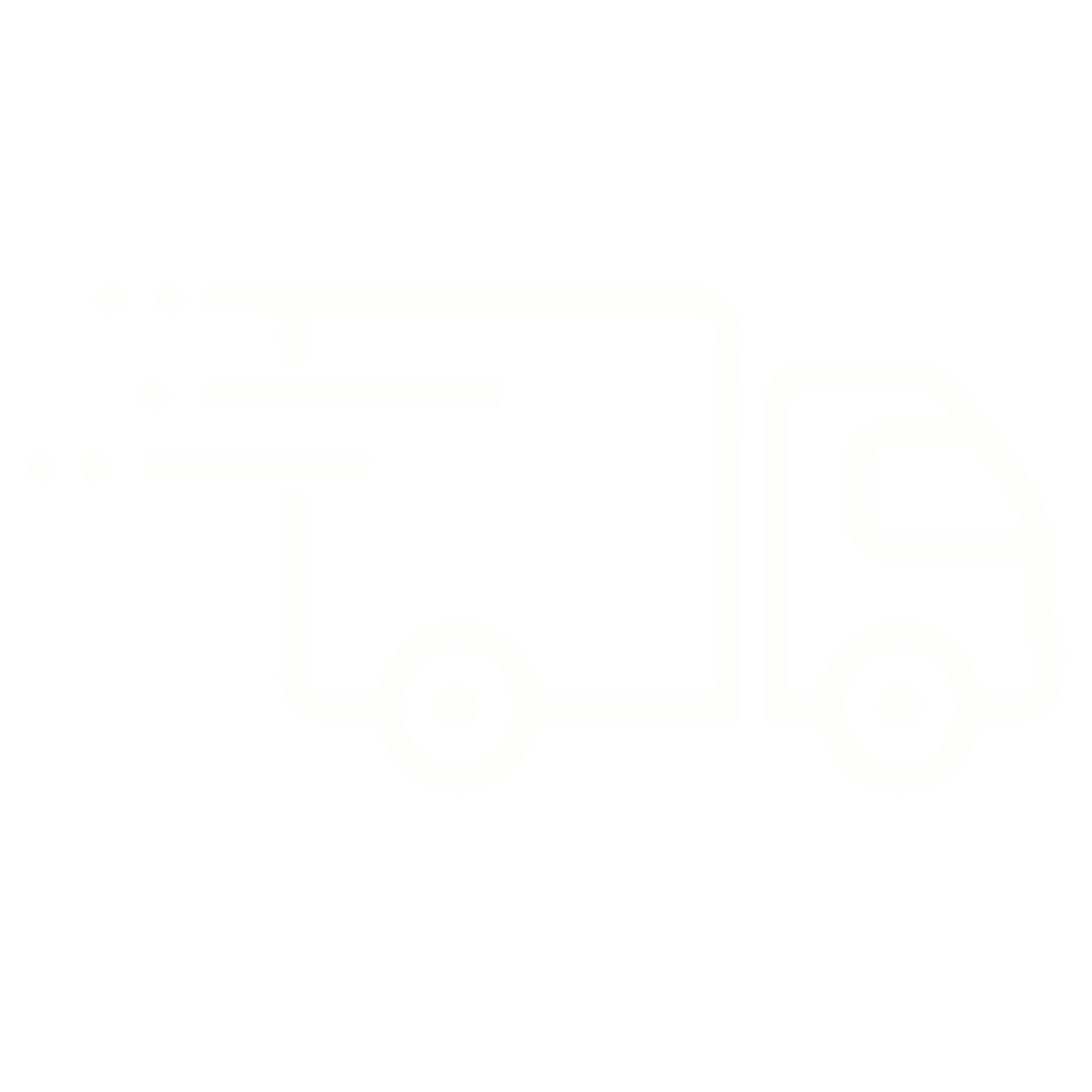 A white line-art icon of a delivery truck in motion.