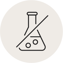 An icon of a chemical flask with a line strikethrough, indicating no chemicals.