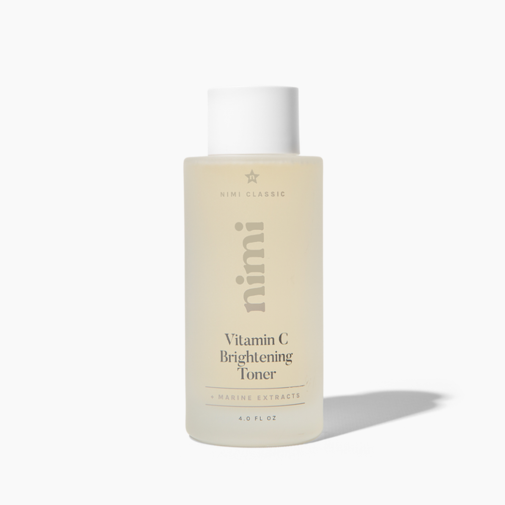 A frosted bottle of Nimi Classic Vitamin C Brightening Toner against a plain white background.