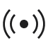 A black icon of a dot with two curved lines on each side, representing a signal.
