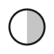 A circle icon, split down the middle, with the left half white and the right half grey.
