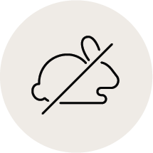 A black line icon of a rabbit with a slash through it, inside a light grey circle.