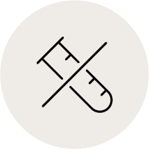 A line icon of a syringe with a diagonal line through it, inside a circle.