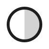 A circle with a thick black outline, split vertically with the left half white and the right half gray.