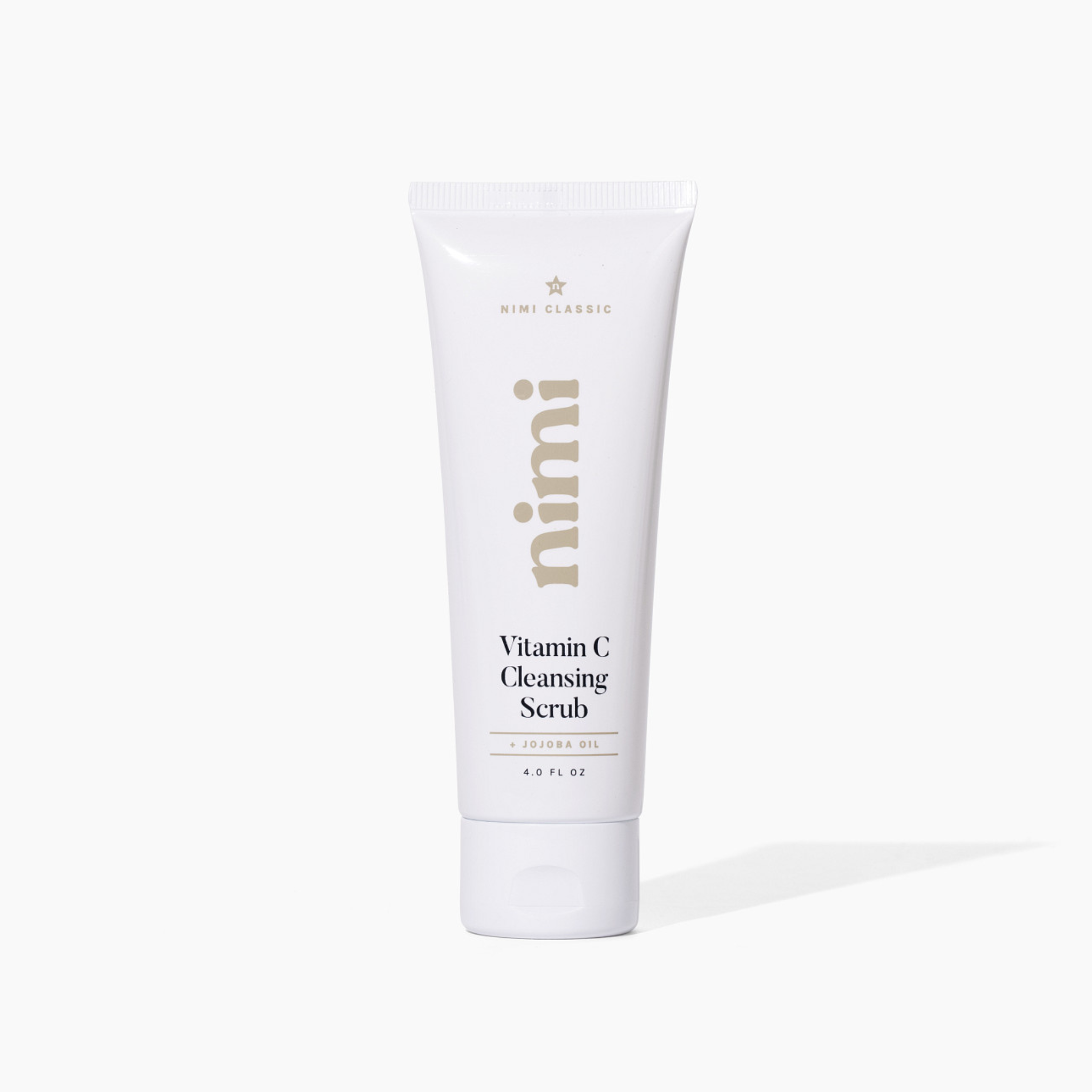 A white tube of Nimi Vitamin C Cleansing Scrub against a plain white background.
