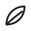 A simple black icon of a stylized leaf or seed on a white background.