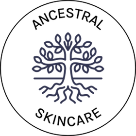 The logo for Ancestral Skincare, featuring a stylized tree with roots inside a circle.