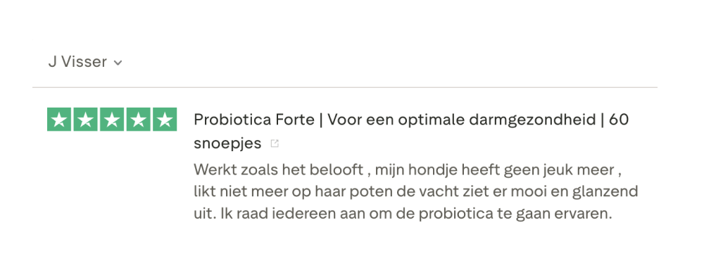 Review of Probiotica Forte with five-star rating and positive feedback.