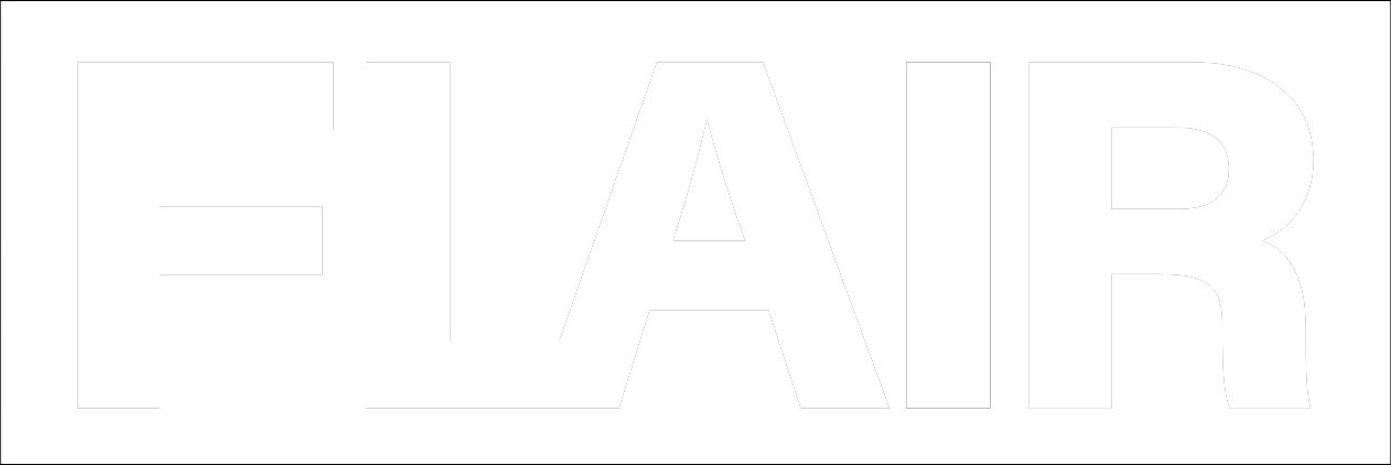 Black text 'FLAIR' on a white background.