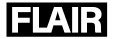 The word FLAIR in white, bold, capital letters on a black background.