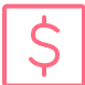A pink dollar sign inside a square on a black background.