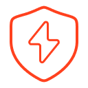 Red shield icon with a lightning bolt symbol inside.