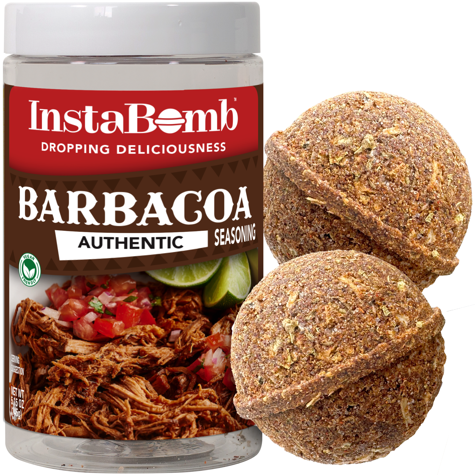 Jar of Barbacoa seasoning with balls of spice.