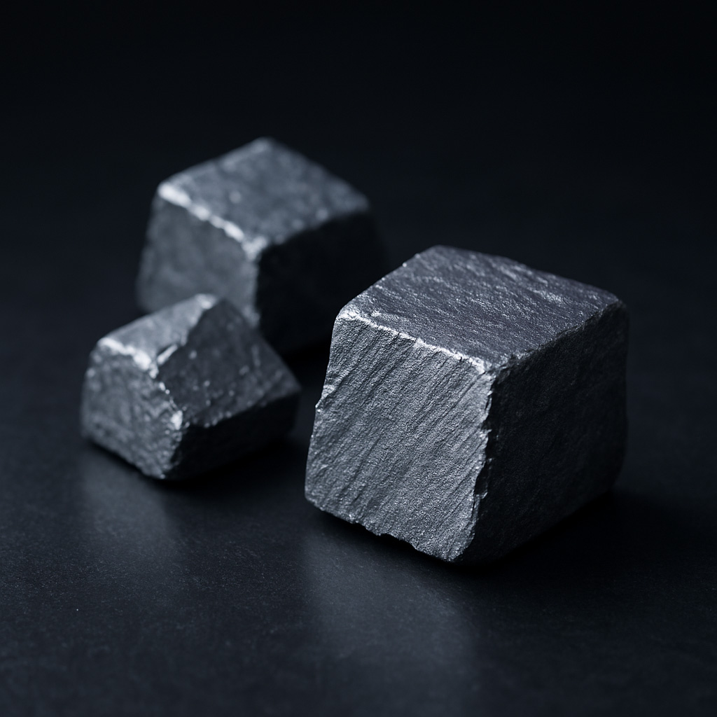Three black stone cubes on a dark background.