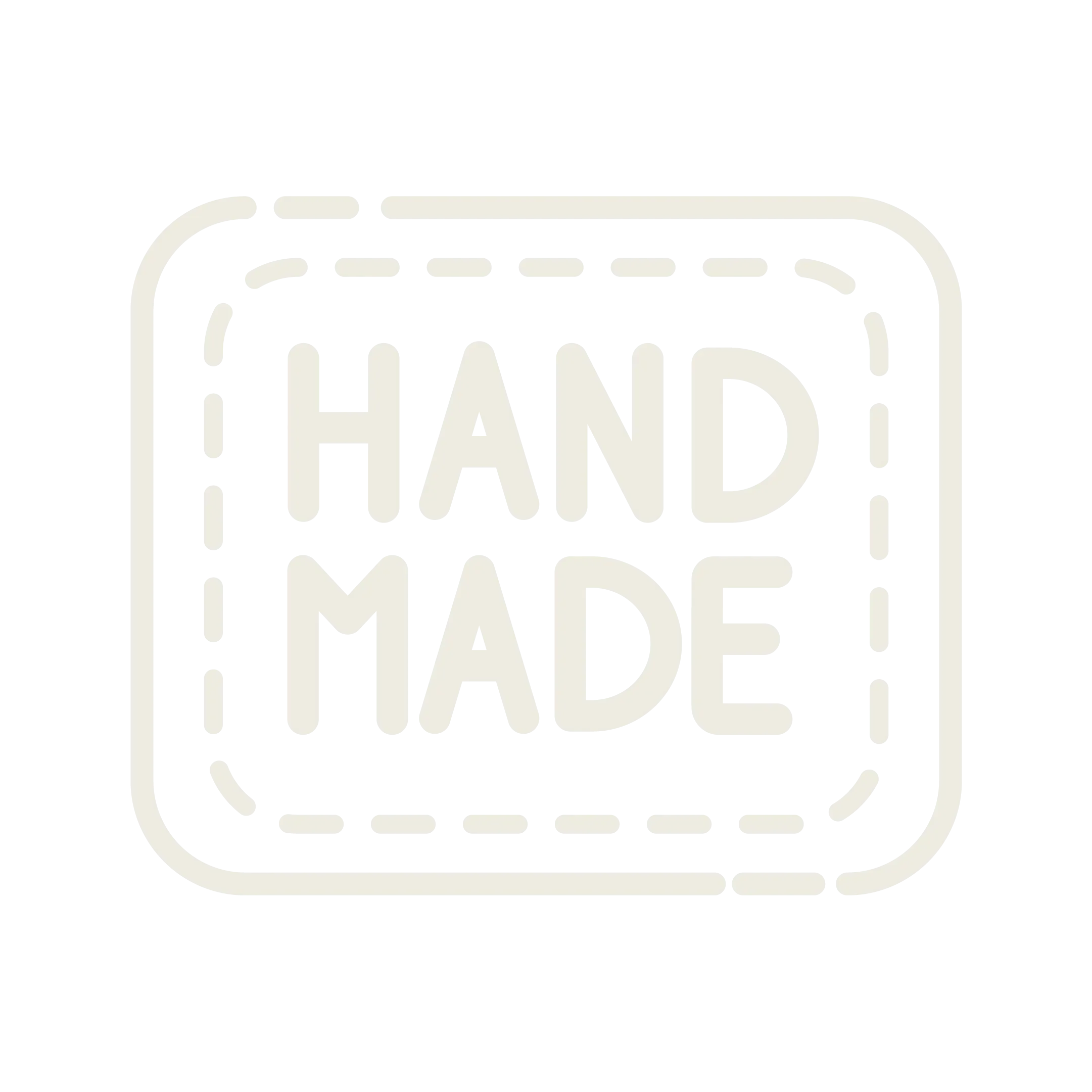 'Handmade label with dashed border on a black background.'