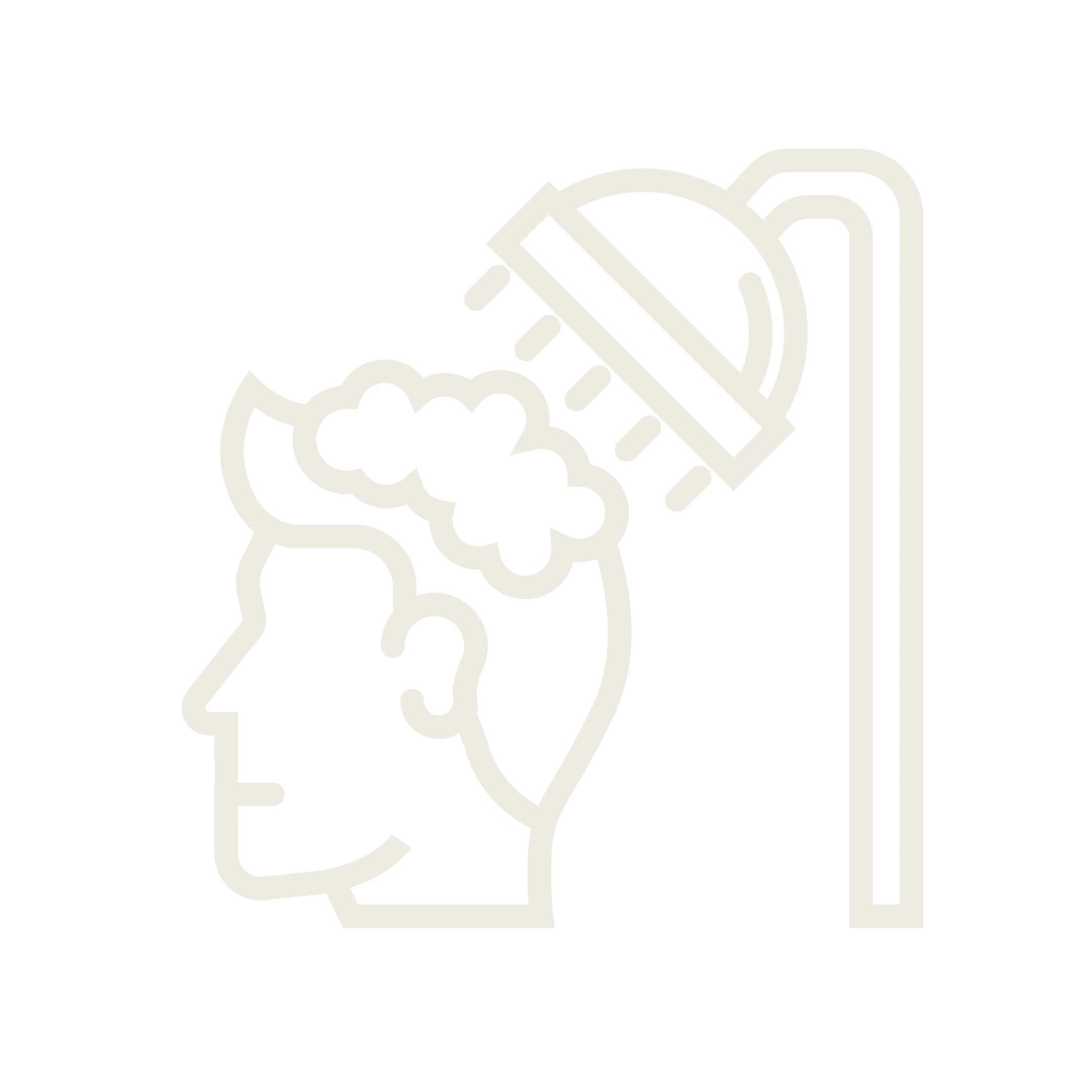 Line art of a person with a shower head above their brain.
