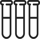 A simple line icon of three test tubes against a dark green background.
