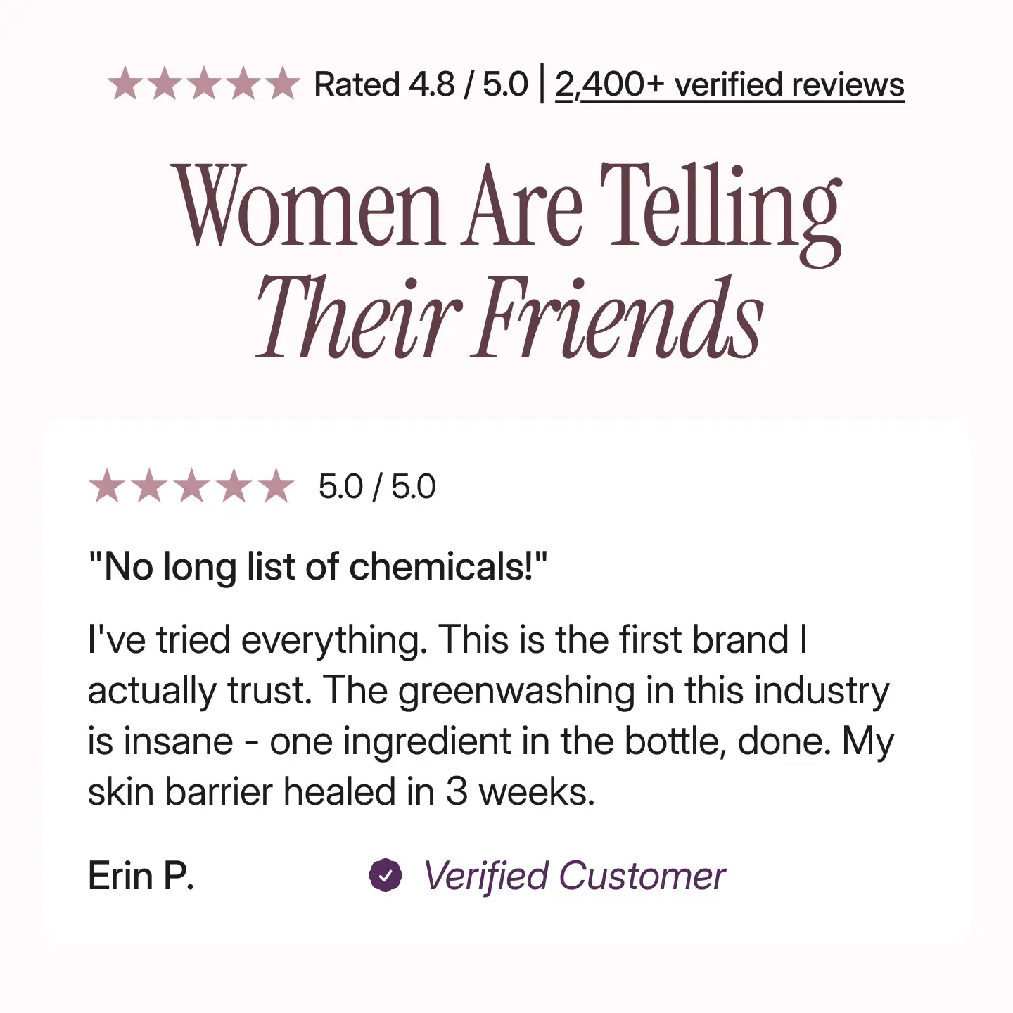 A graphic with a customer review from Erin P. giving a 5.0 out of 5.0 star rating.