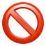 A red circle with a diagonal line through it, the international symbol for prohibition.