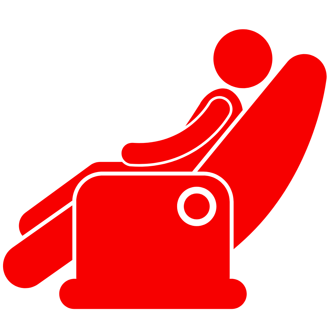 Red icon of a person reclining in a chair.