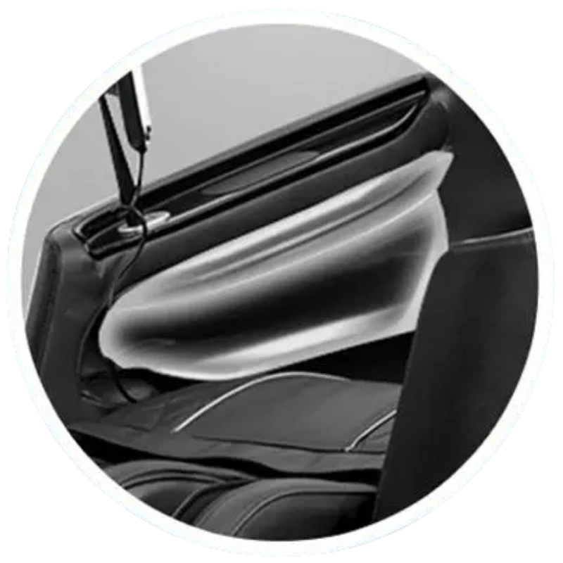 Car door with an inflated side airbag visible.