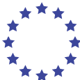 Circle of twelve blue stars on a white background.
