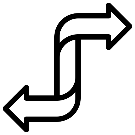 A black and white line icon of an S-shaped arrow pointing in opposite directions.