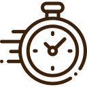 Brown line art stopwatch icon with motion lines.