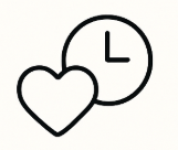 Outline of a heart and a clock icon overlapping.