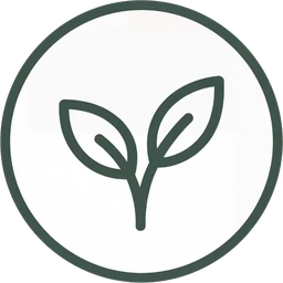 A dark green line icon of a seedling with two leaves inside a circle on a white background.