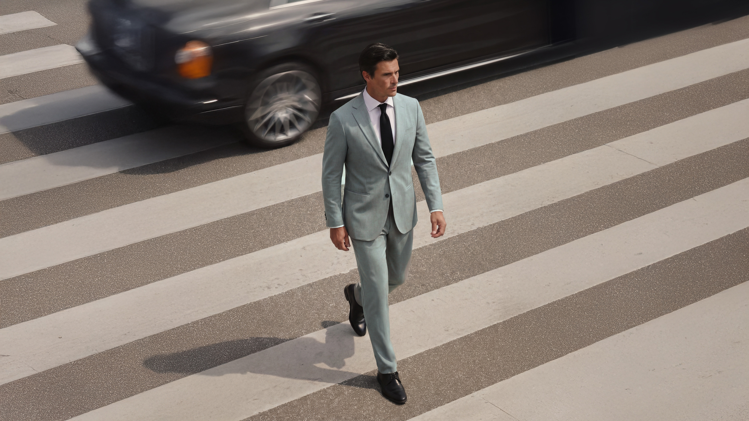 Three individuals in dark blue outfits standing in a dimly lit room.