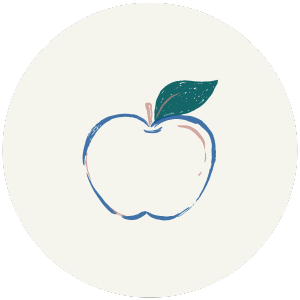 Simple line drawing of an apple with a leaf on a white background.