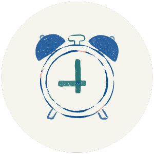 Illustration of a blue and green alarm clock on a white background.