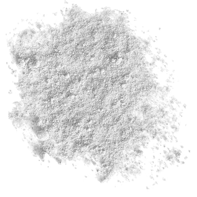 A pile of fine, white powder on a plain background.