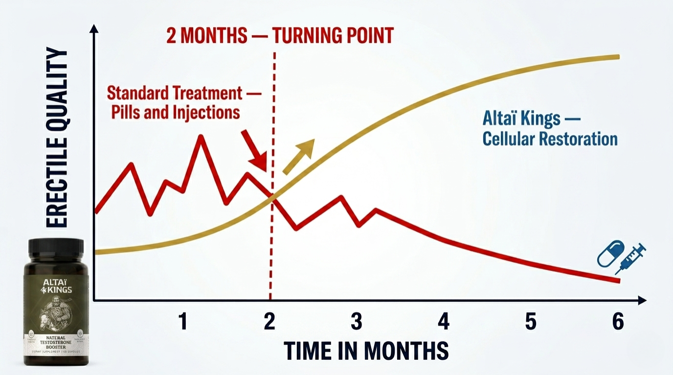 A graph comparing the effect of Altaï Kings versus standard treatments on erectile quality over six months.