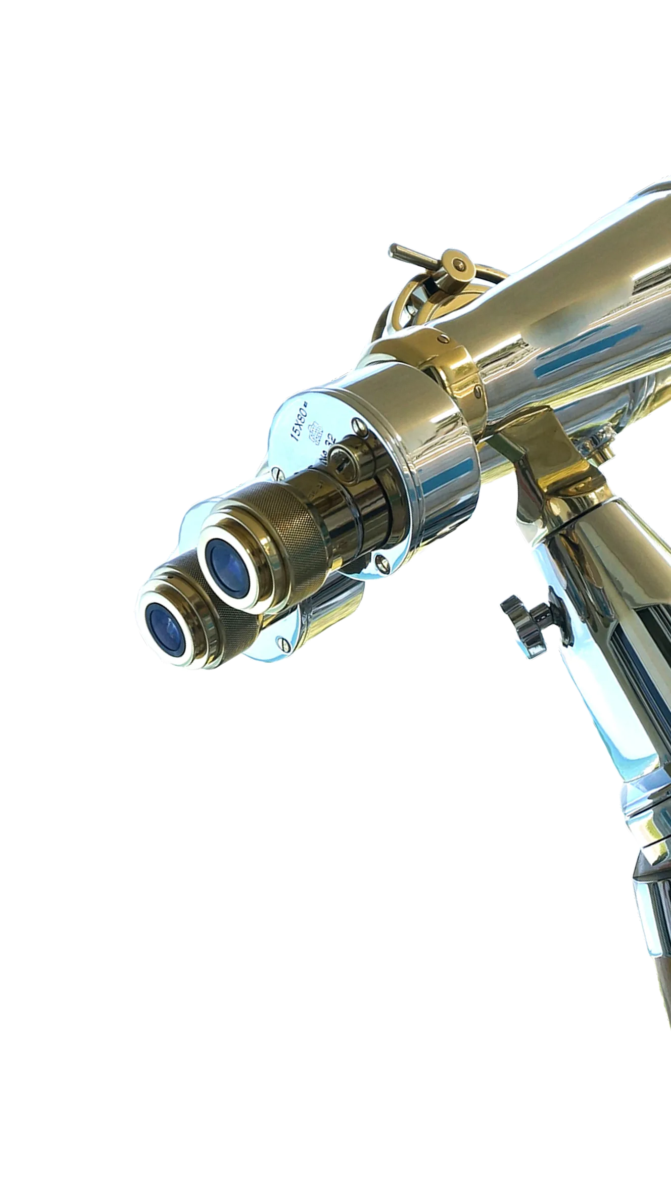 A pair of ornate, gold-colored opera glasses with a faceted handle against a solid green background.